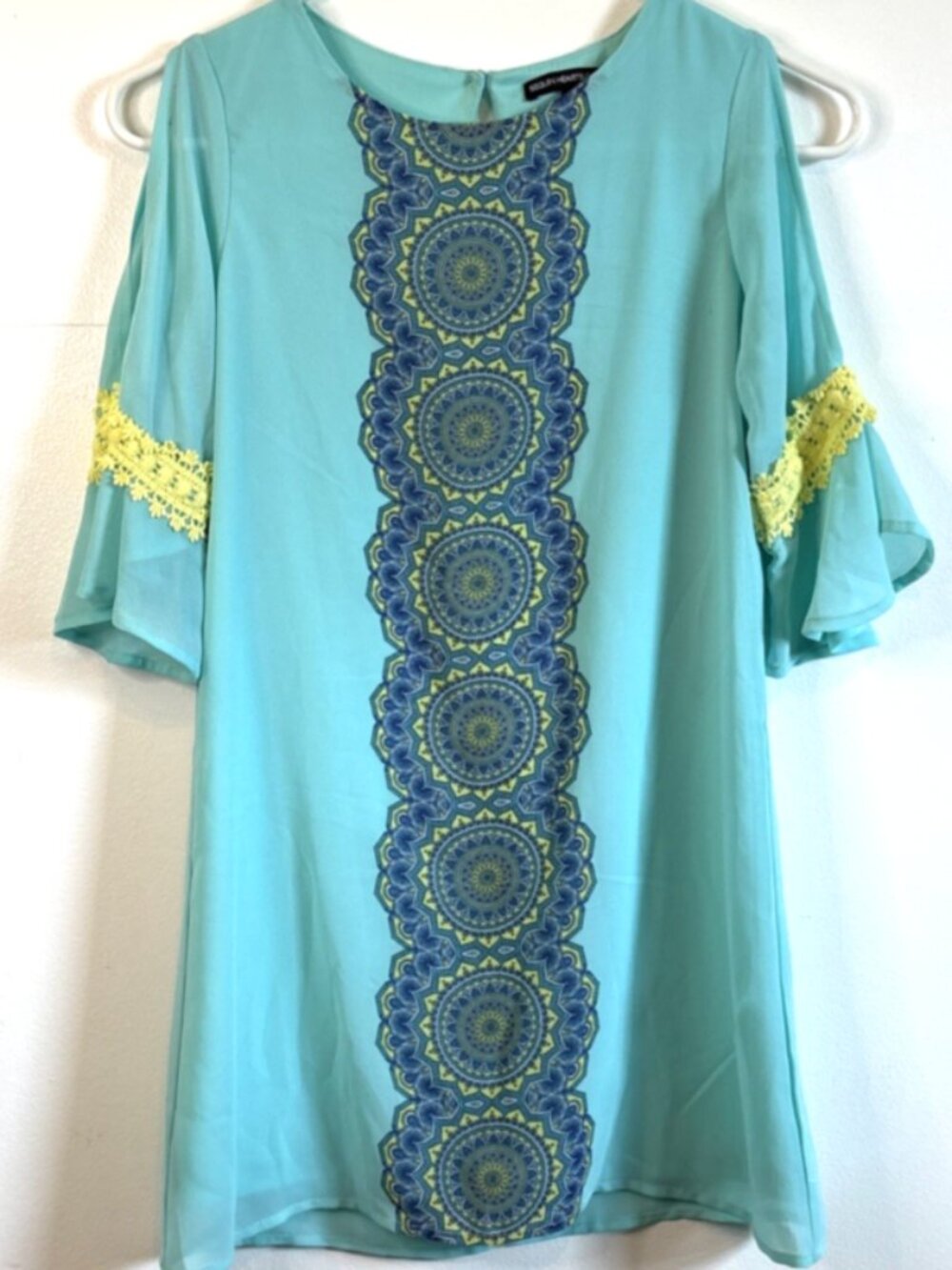 Sequin Hearts Girls Dress Teal Open Shoulder Bell Sleeve Knee Length Girls 10